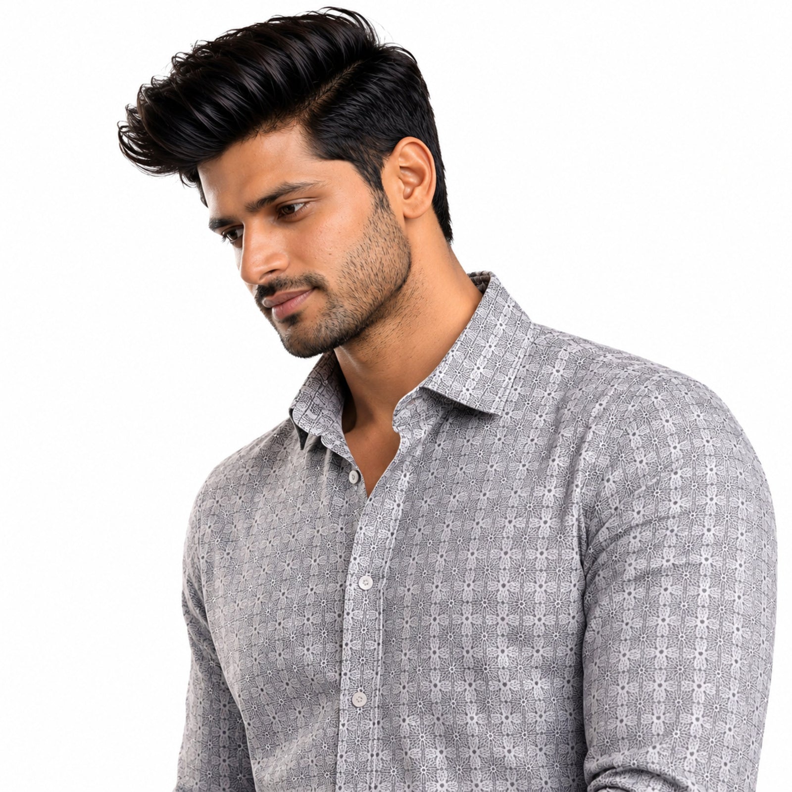 Men's White And Brown Grid Formal Shirt