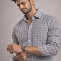Men's White And Brown Grid Formal Shirt