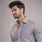 Men's White And Brown Grid Formal Shirt