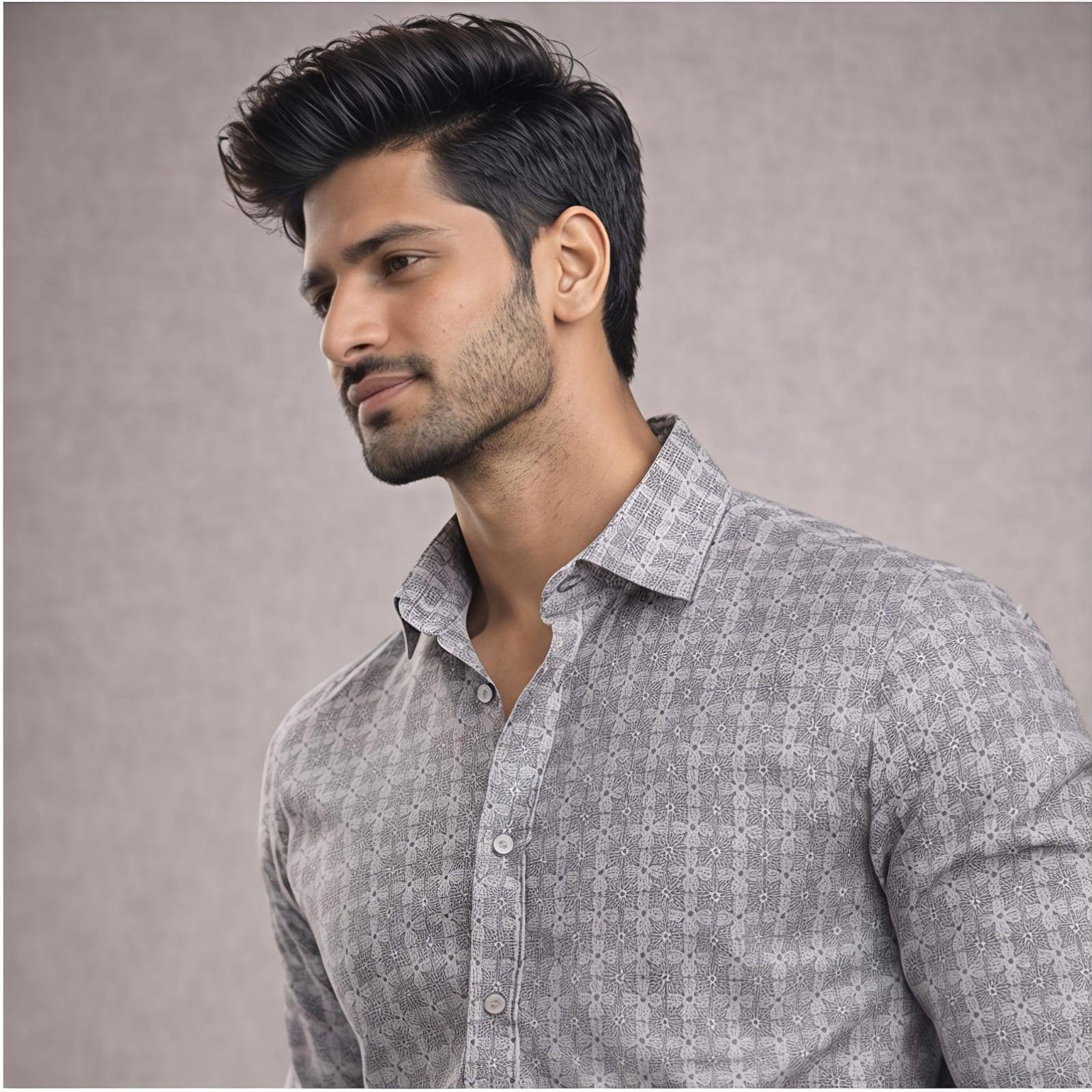 Men's White And Brown Grid Formal Shirt
