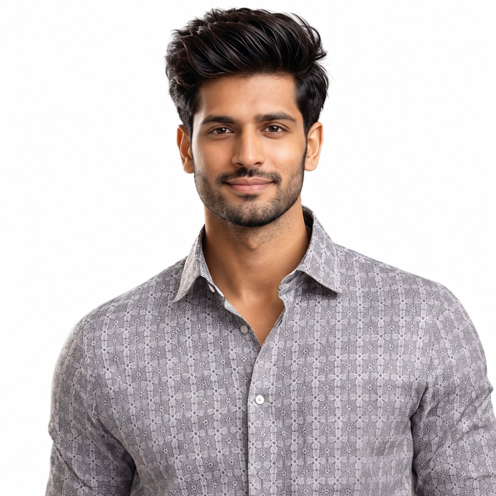 Men's White And Brown Grid Formal Shirt