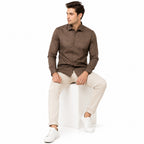 Men's Brown Abstract Pattern Formal Shirt