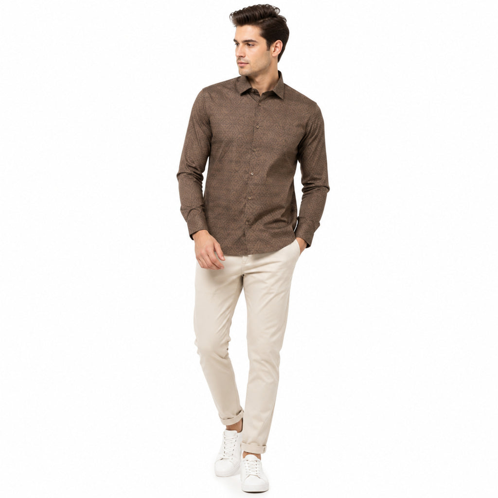 Men's Brown Abstract Pattern Formal Shirt