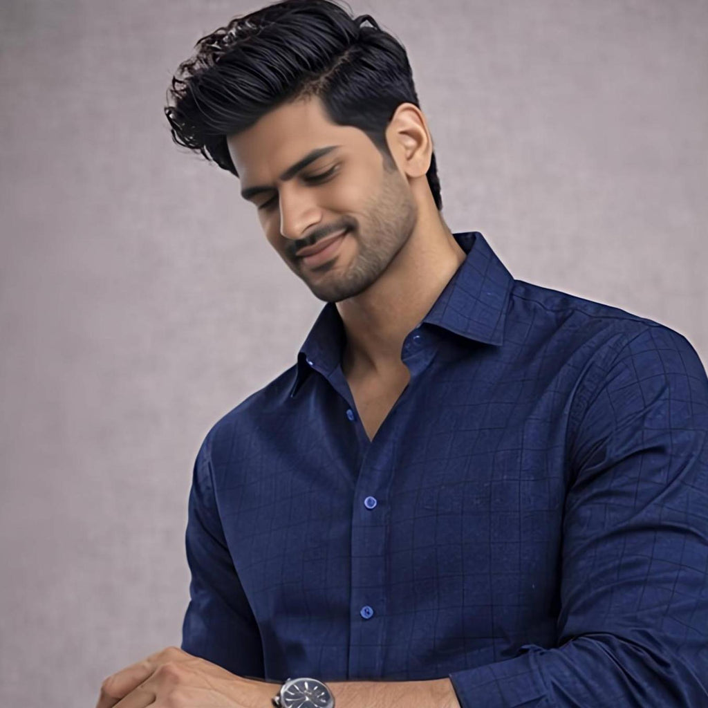 Men's Dark Blue Abstact Pattern Formal Shirt