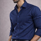 Men's Dark Blue Abstact Pattern Formal Shirt