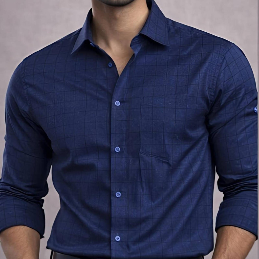 Men's Dark Blue Abstact Pattern Formal Shirt