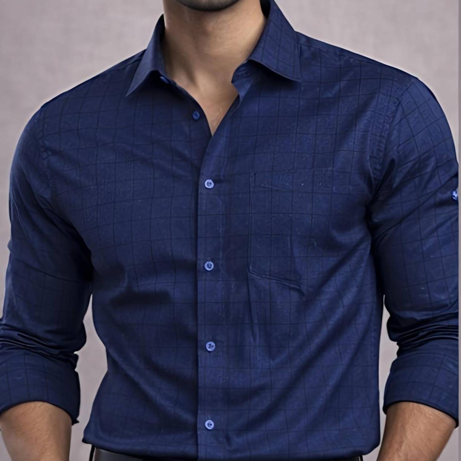 Men's Dark Blue Abstact Pattern Formal Shirt