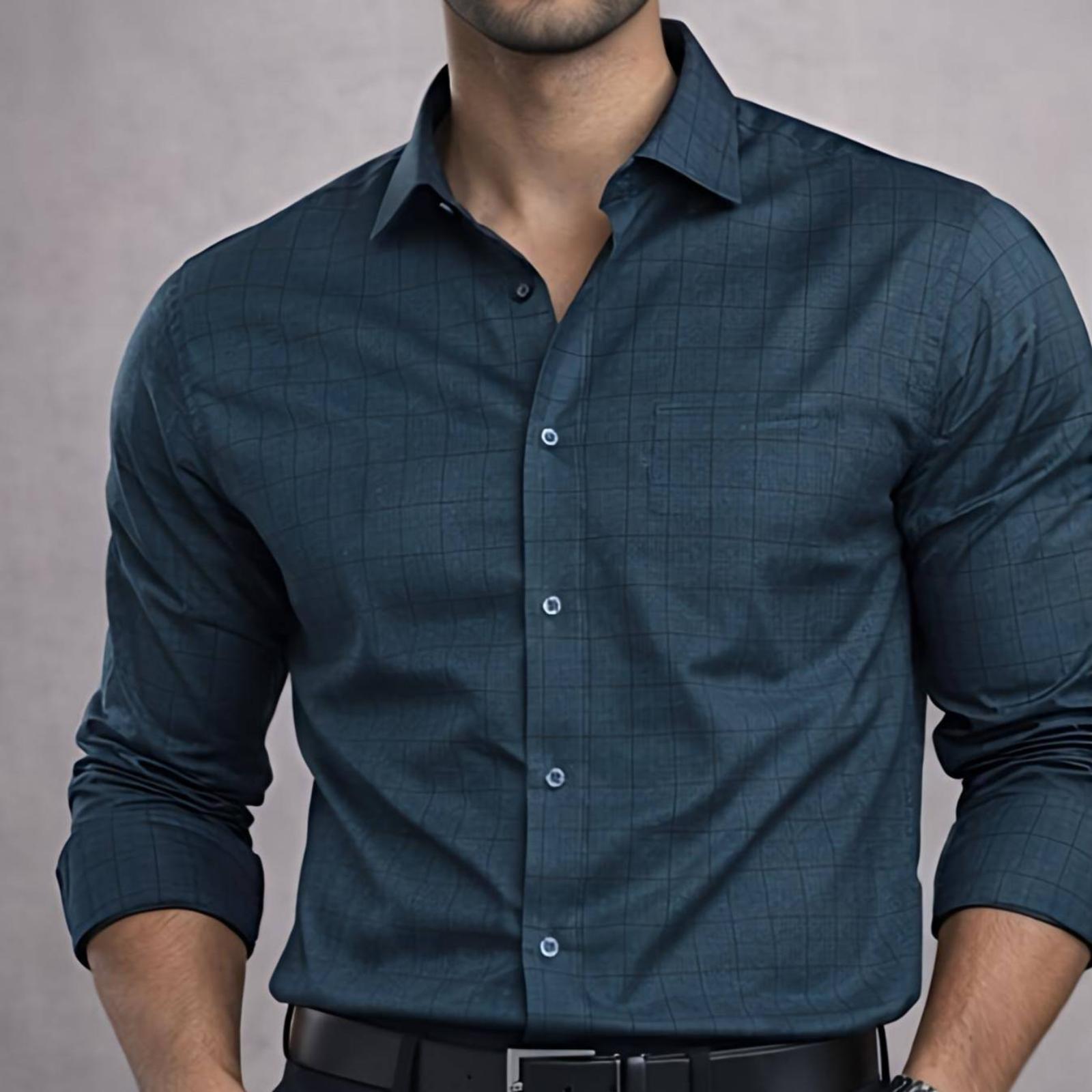 Men's Dark Blue Pattern Formal Shirt