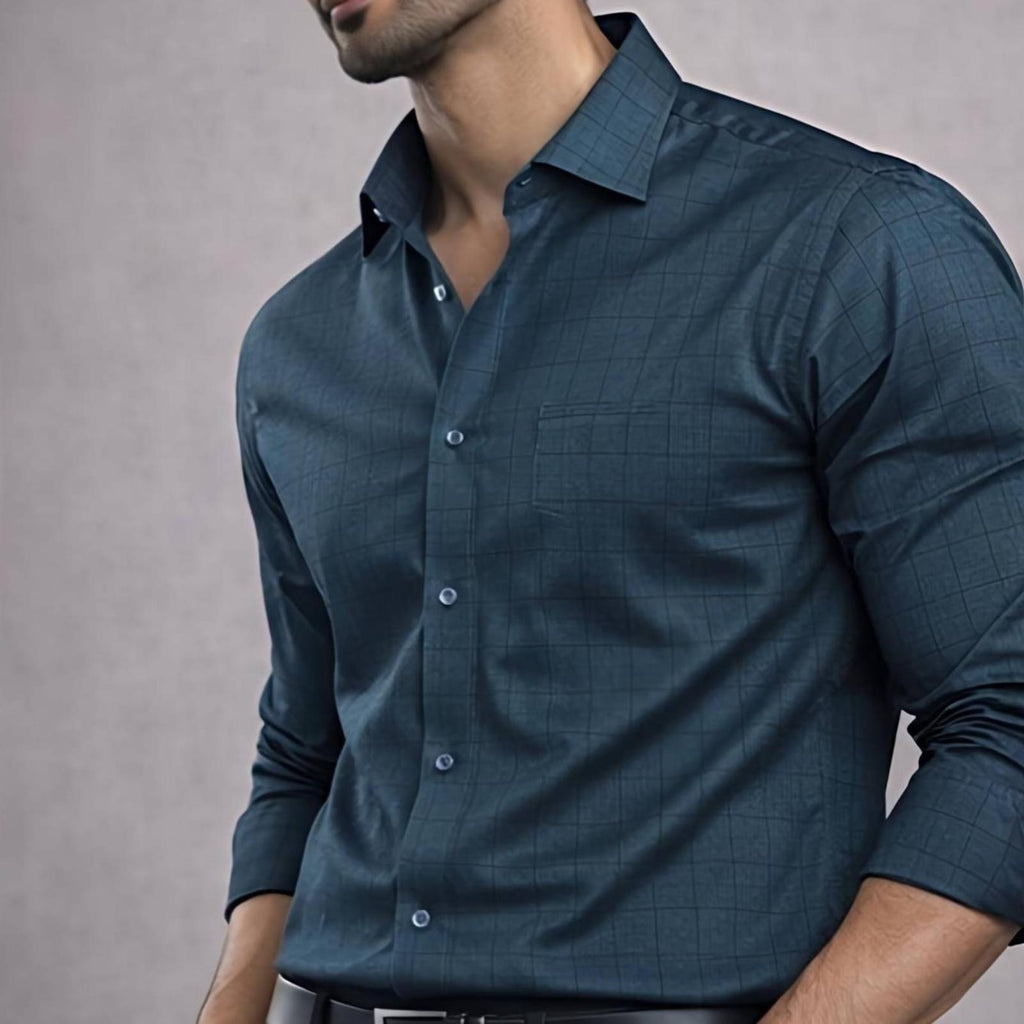 Men's Dark Blue Pattern Formal Shirt
