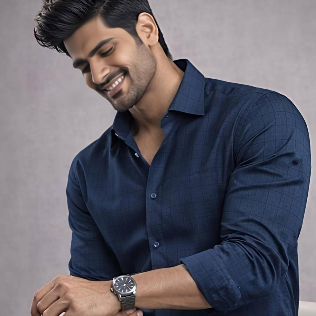 Men's Dark Blue Pattern Formal Shirt