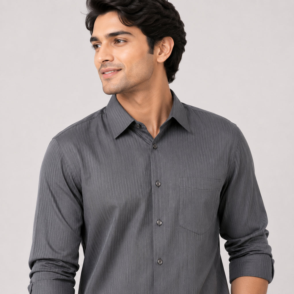 Men's Olive Micro Pattern Formal Shirt-2
