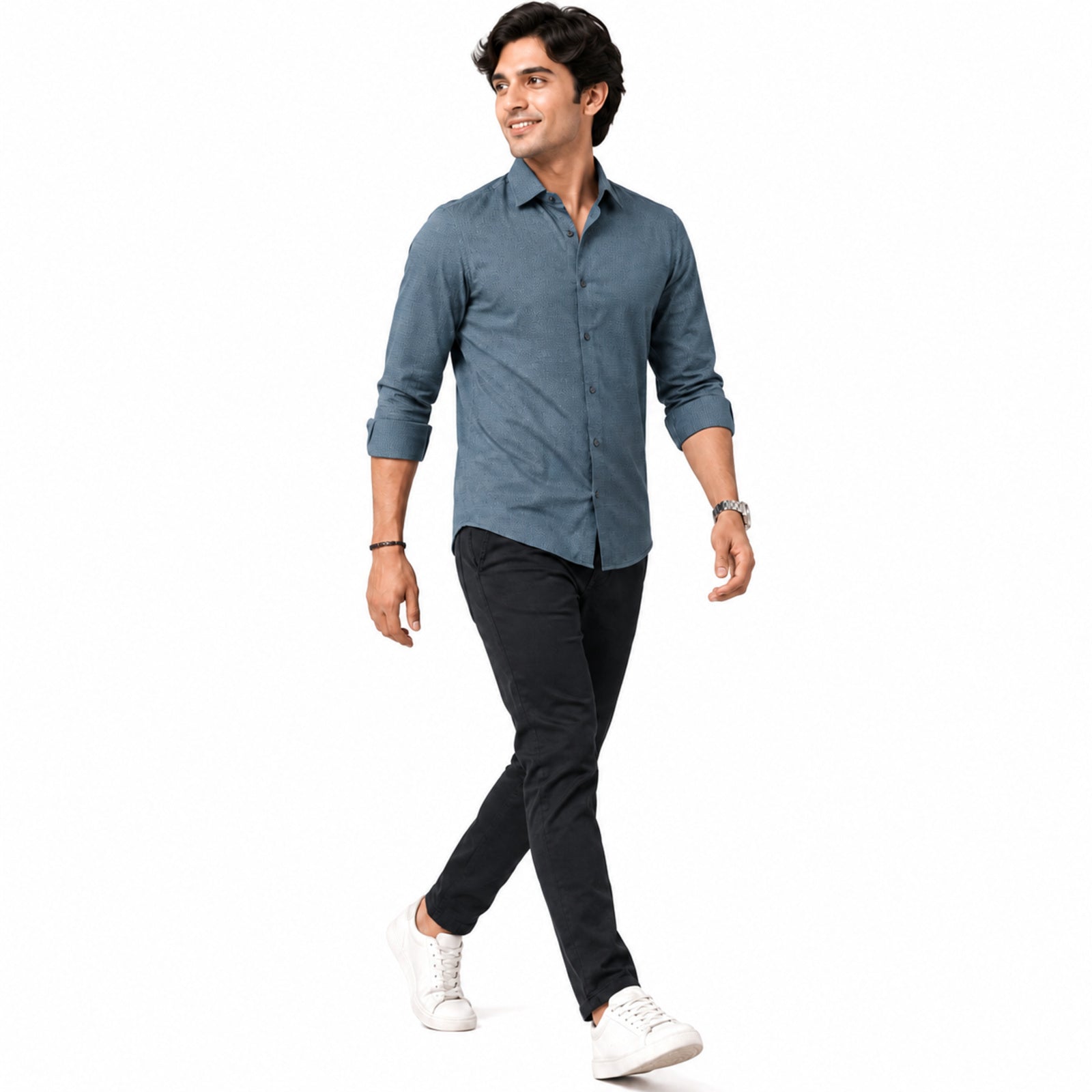 Men's Blue Micro Pattern Formal Shirt
