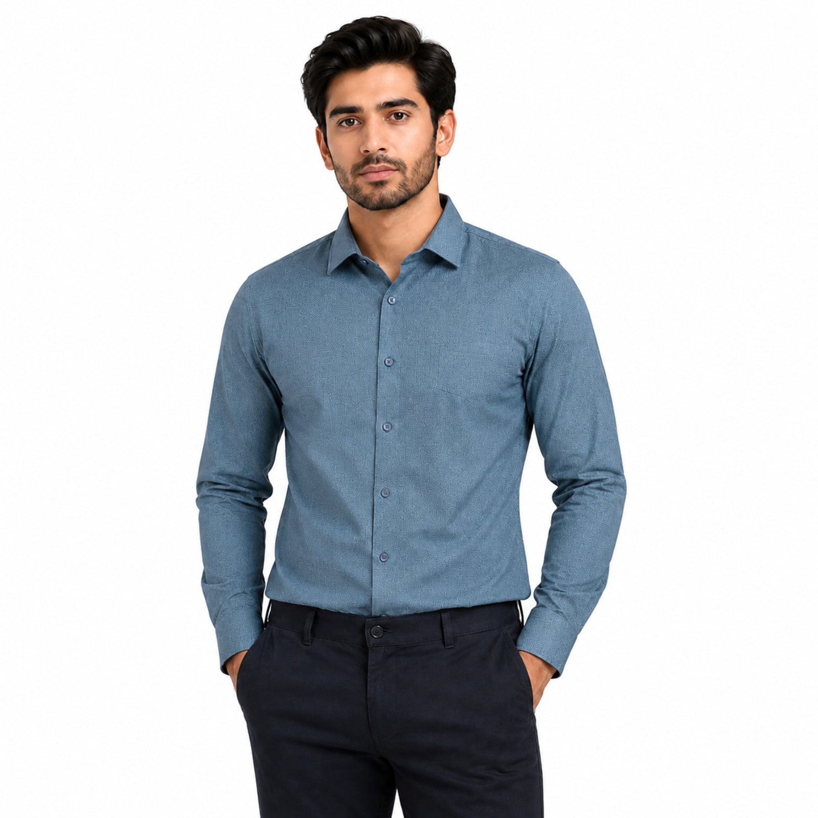 Men's Blue Micro Pattern Formal Shirt