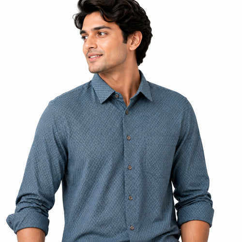 Men's Blue Micro Pattern Formal Shirt