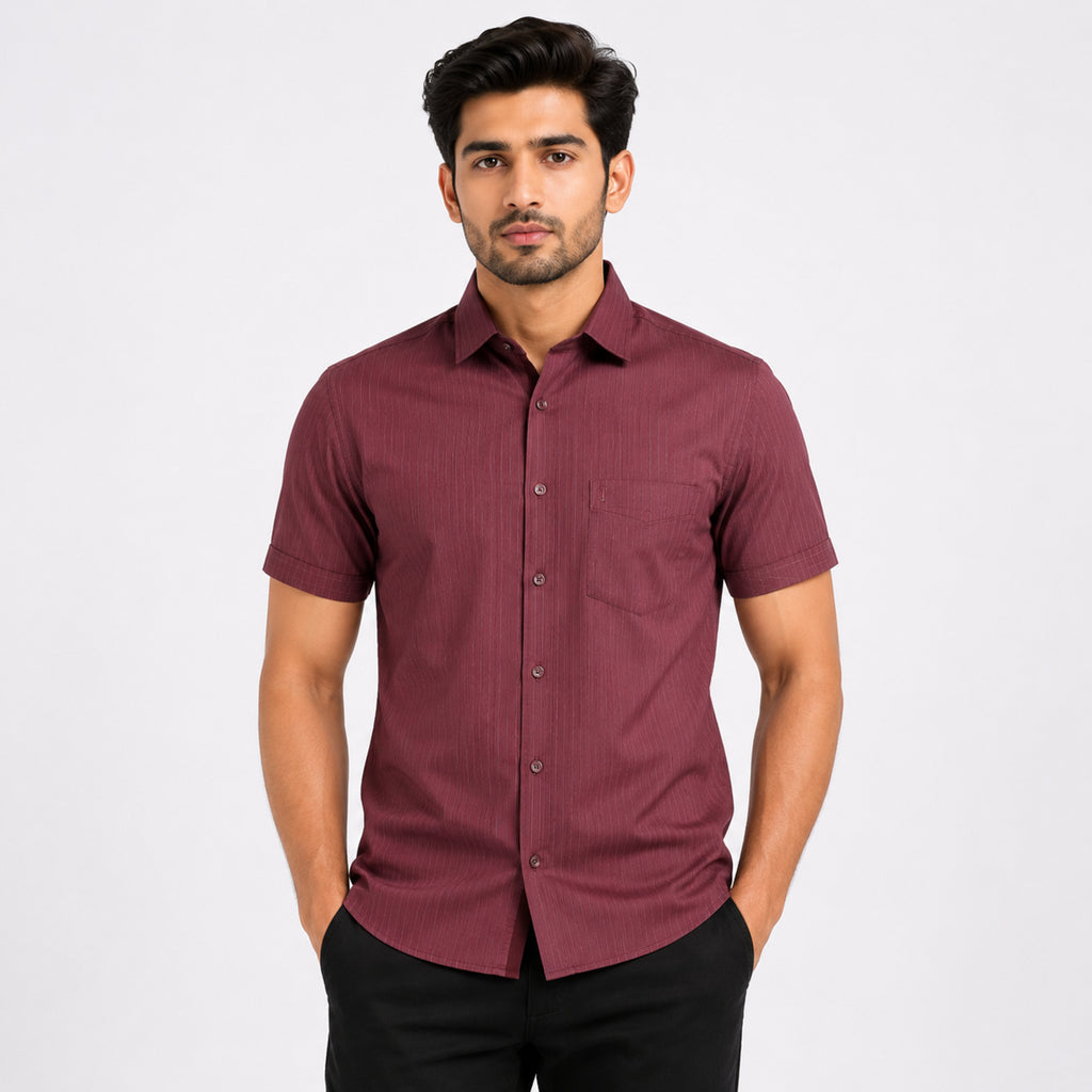 Men's Maroon Micro Pattern Formal Shirt