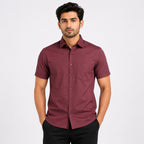 Men's Maroon Micro Pattern Formal Shirt