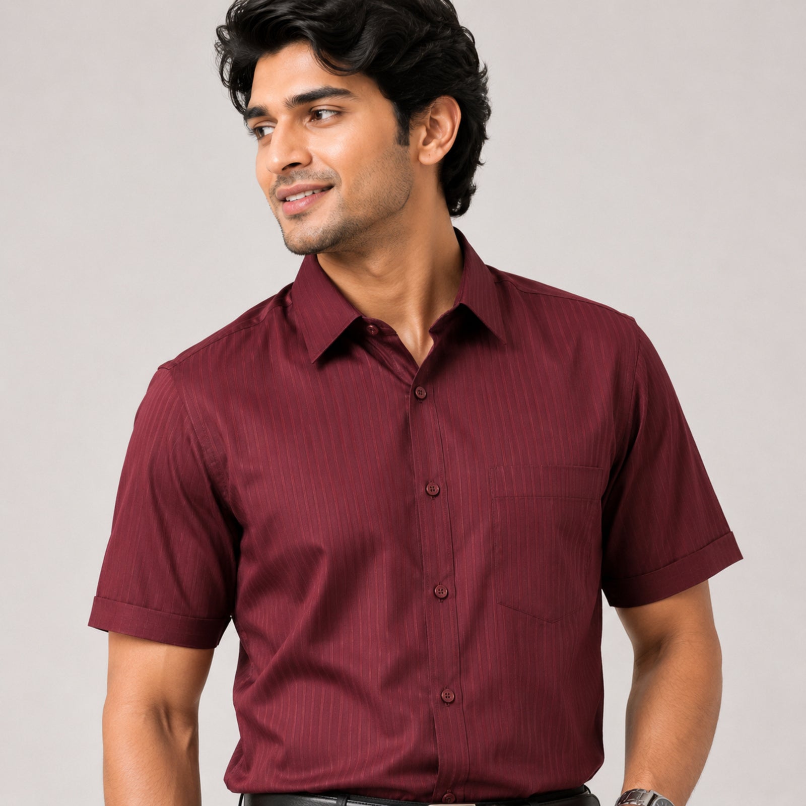 Men's Maroon Micro Pattern Formal Shirt