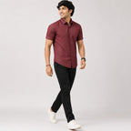 Men's Maroon Micro Pattern Formal Shirt