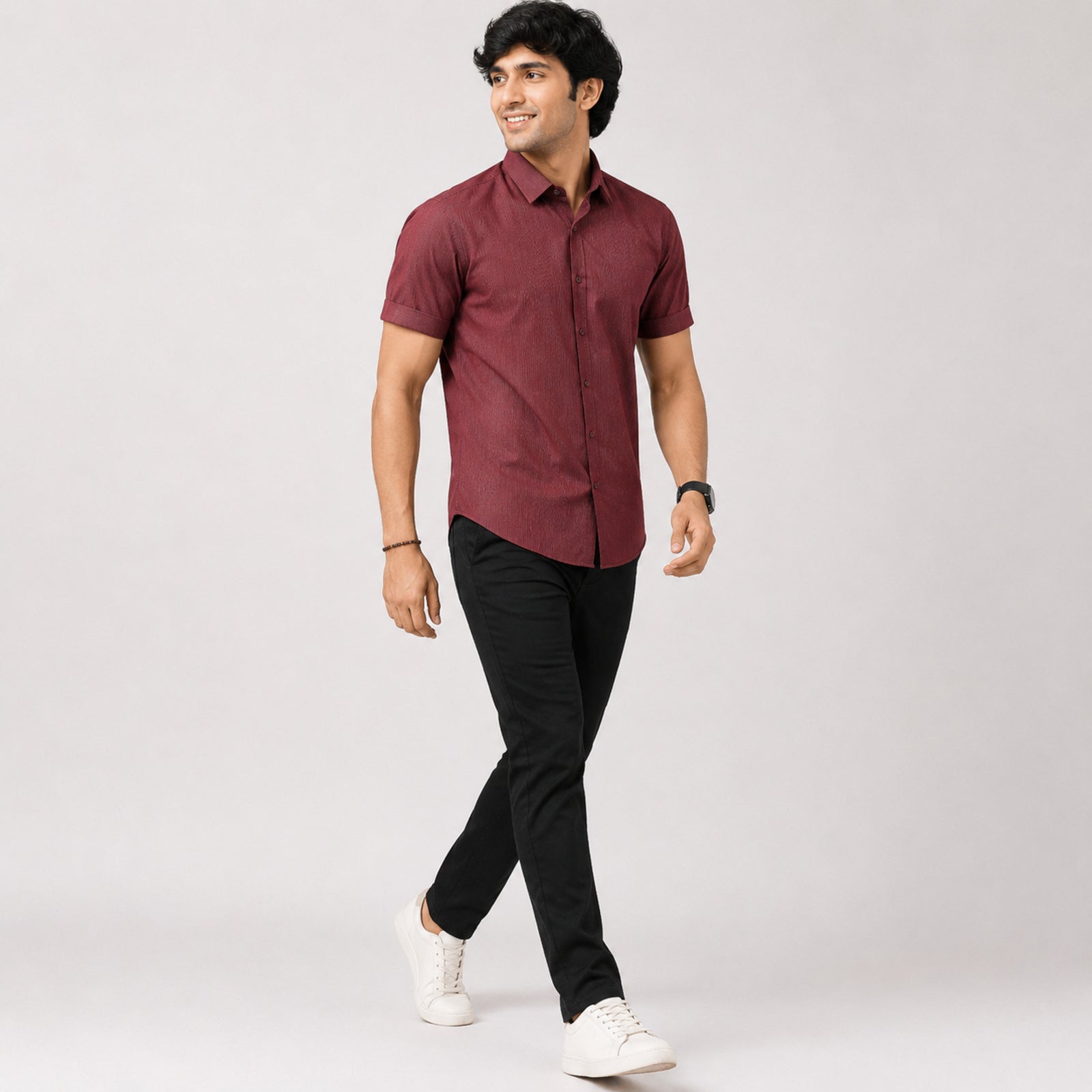 Men's Maroon Micro Pattern Formal Shirt
