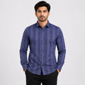 Men's Dark Grey Geometrical Pattern Formal Shirt-1