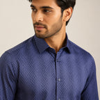 Men's Dark Grey Geometrical Pattern Formal Shirt-3
