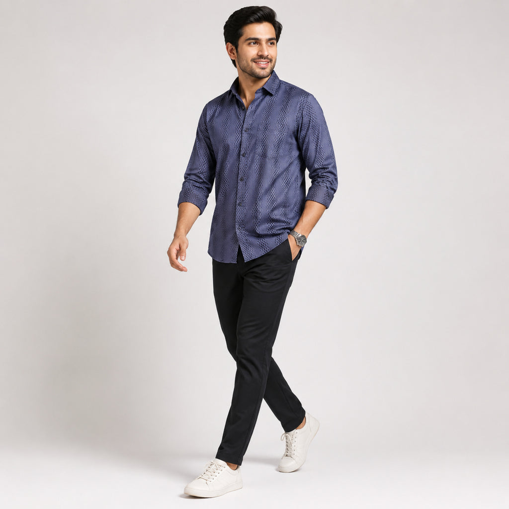 Men's Dark Grey Geometrical Pattern Formal Shirt-2