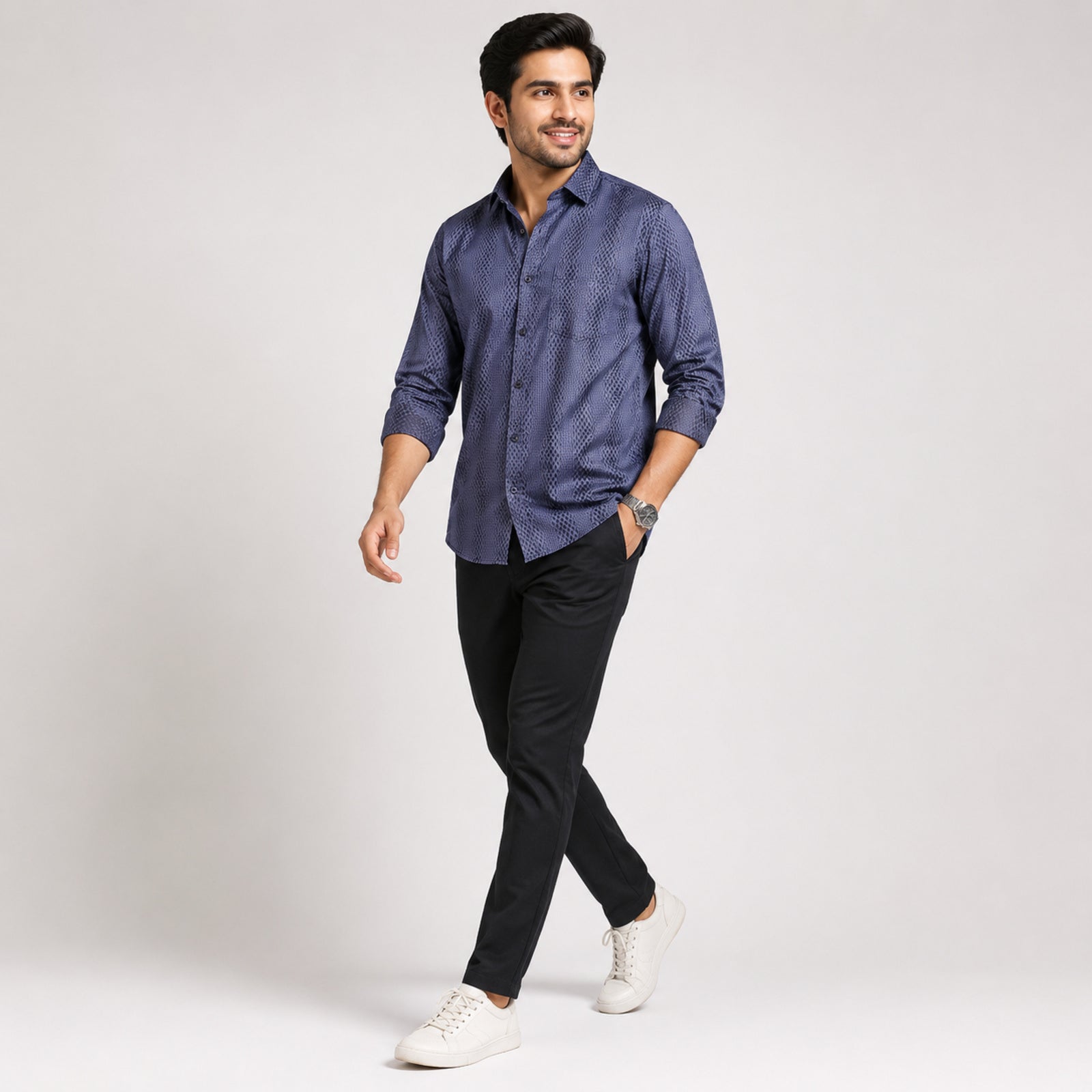 Men's Dark Grey Geometrical Pattern Formal Shirt-2