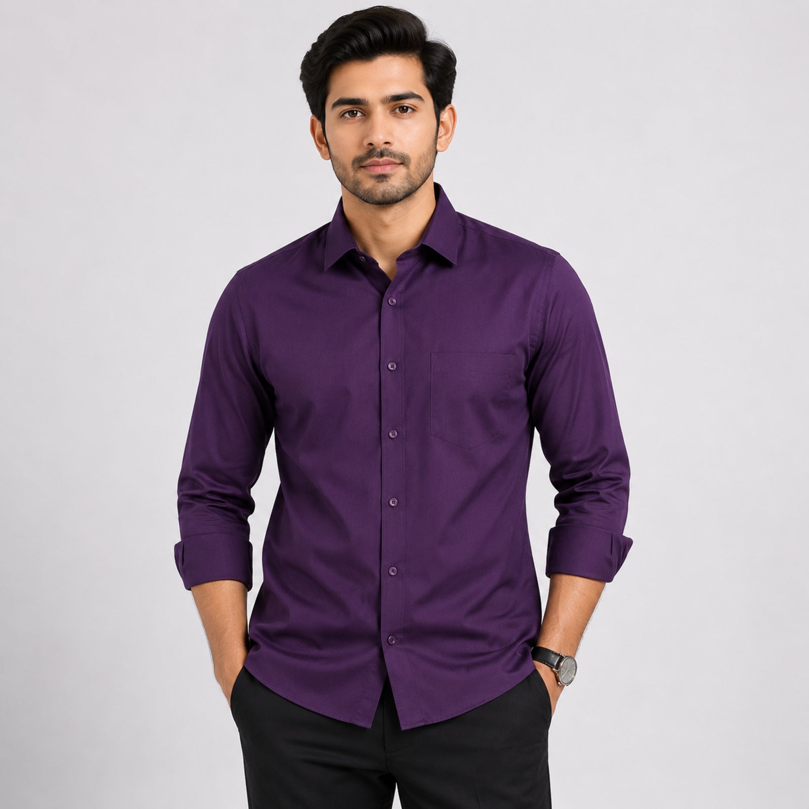 Men's Plum Geometrical Pattern Formal Shirt-1