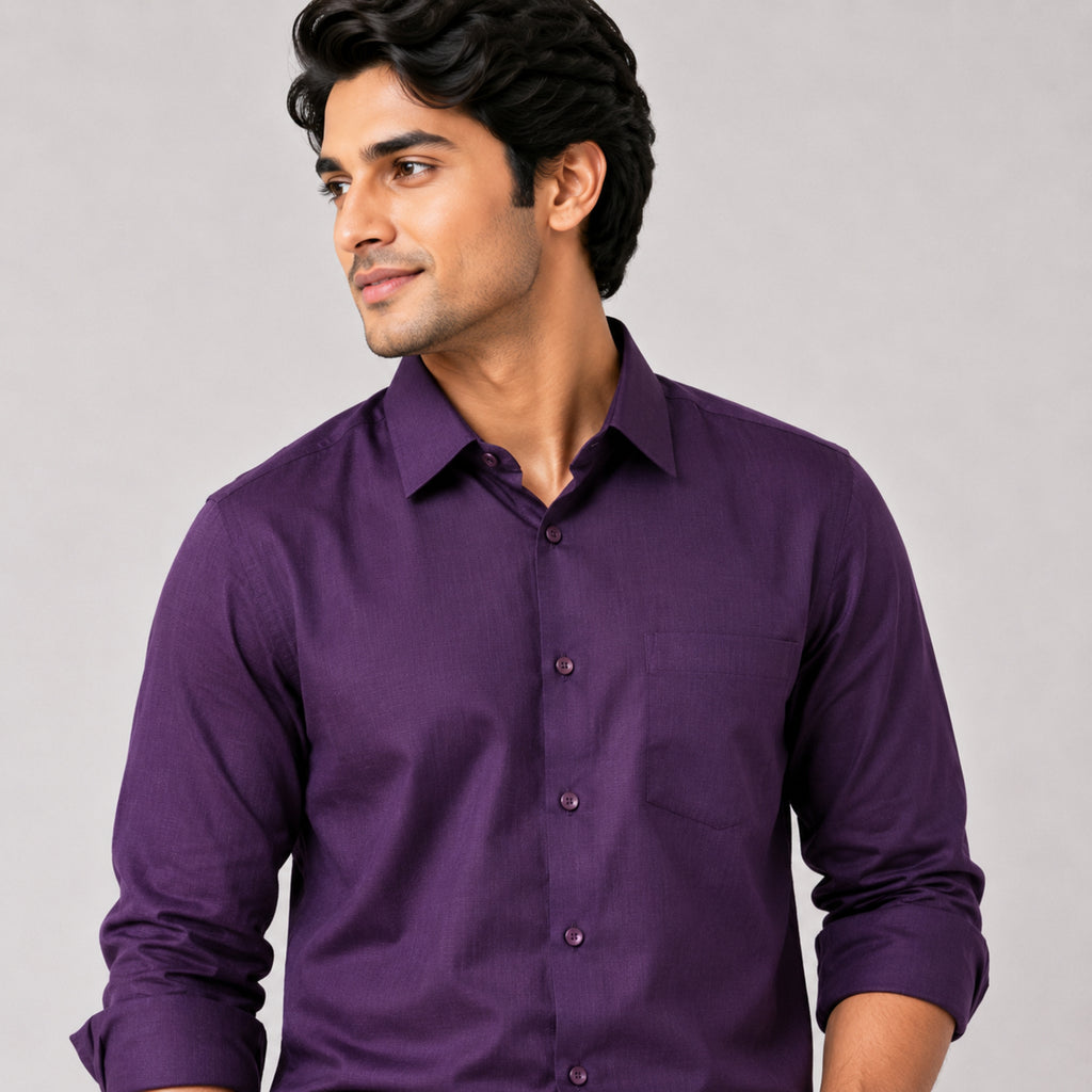 Men's Plum Geometrical Pattern Formal Shirt-3