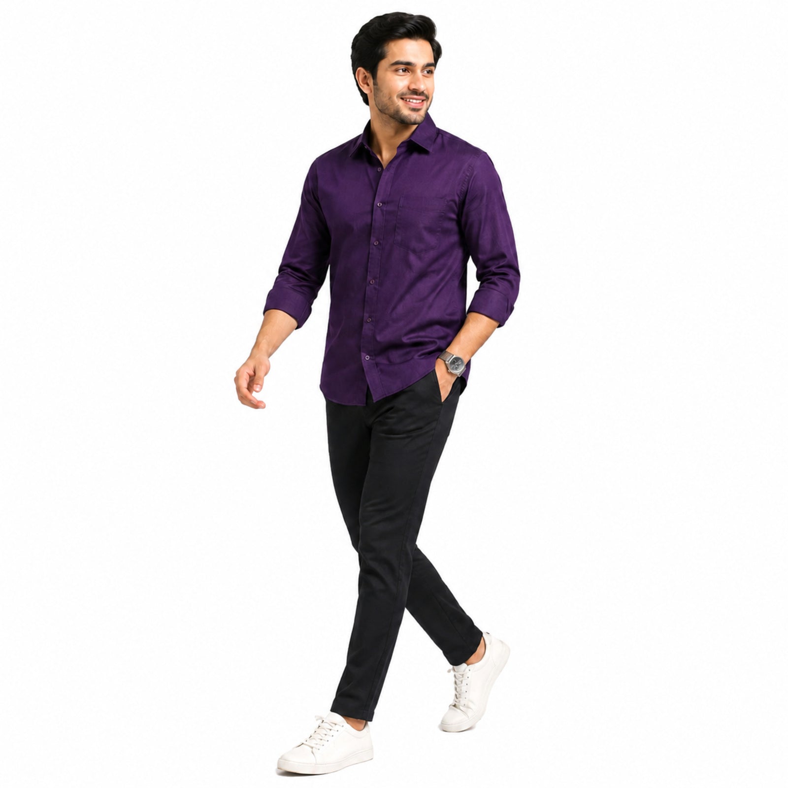 Men's Plum Geometrical Pattern Formal Shirt