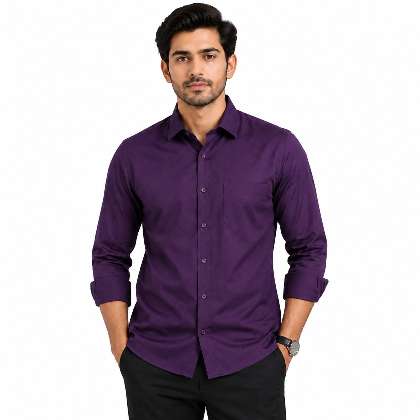Men's Plum Geometrical Pattern Formal Shirt