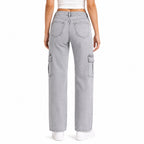 Women's Light Grey Cargo Wide Leg Denim Jeans