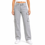 Women's Light Grey Cargo Wide Leg Denim Jeans