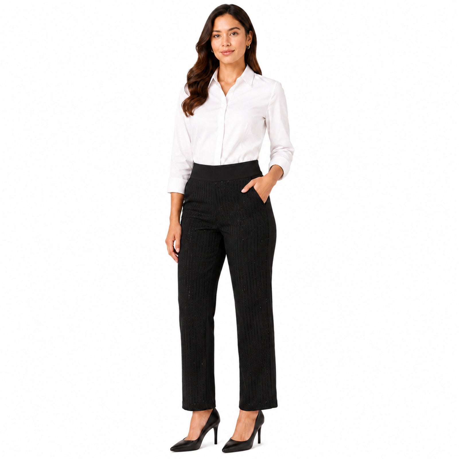 Women's Shimmering Diamond Textured Executive Black Trousers