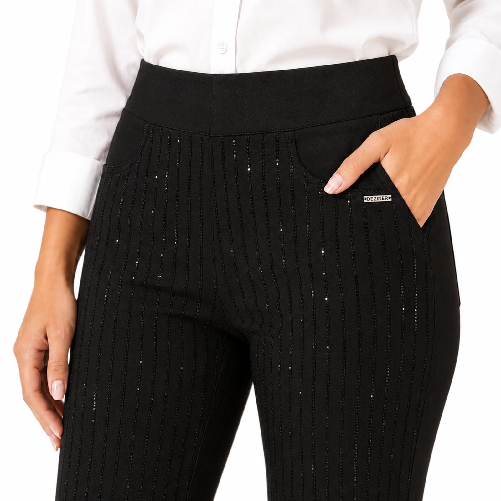Women's Shimmering Diamond Textured Executive Black Trousers
