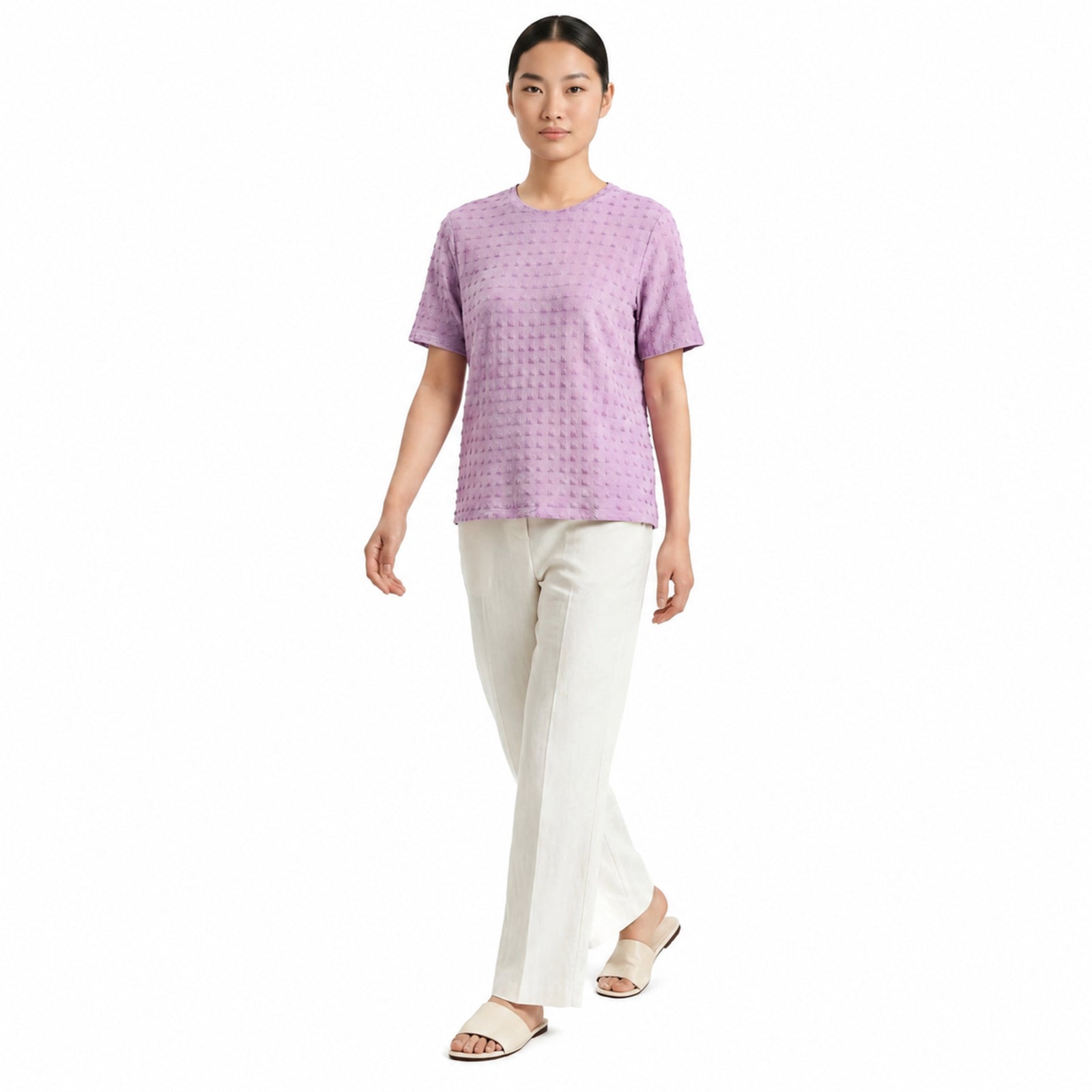 Women's Pink Textured Short Sleeve Top