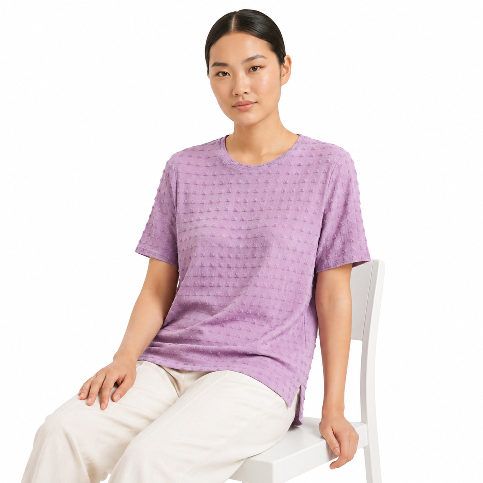 Women's Pink Textured Short Sleeve Top