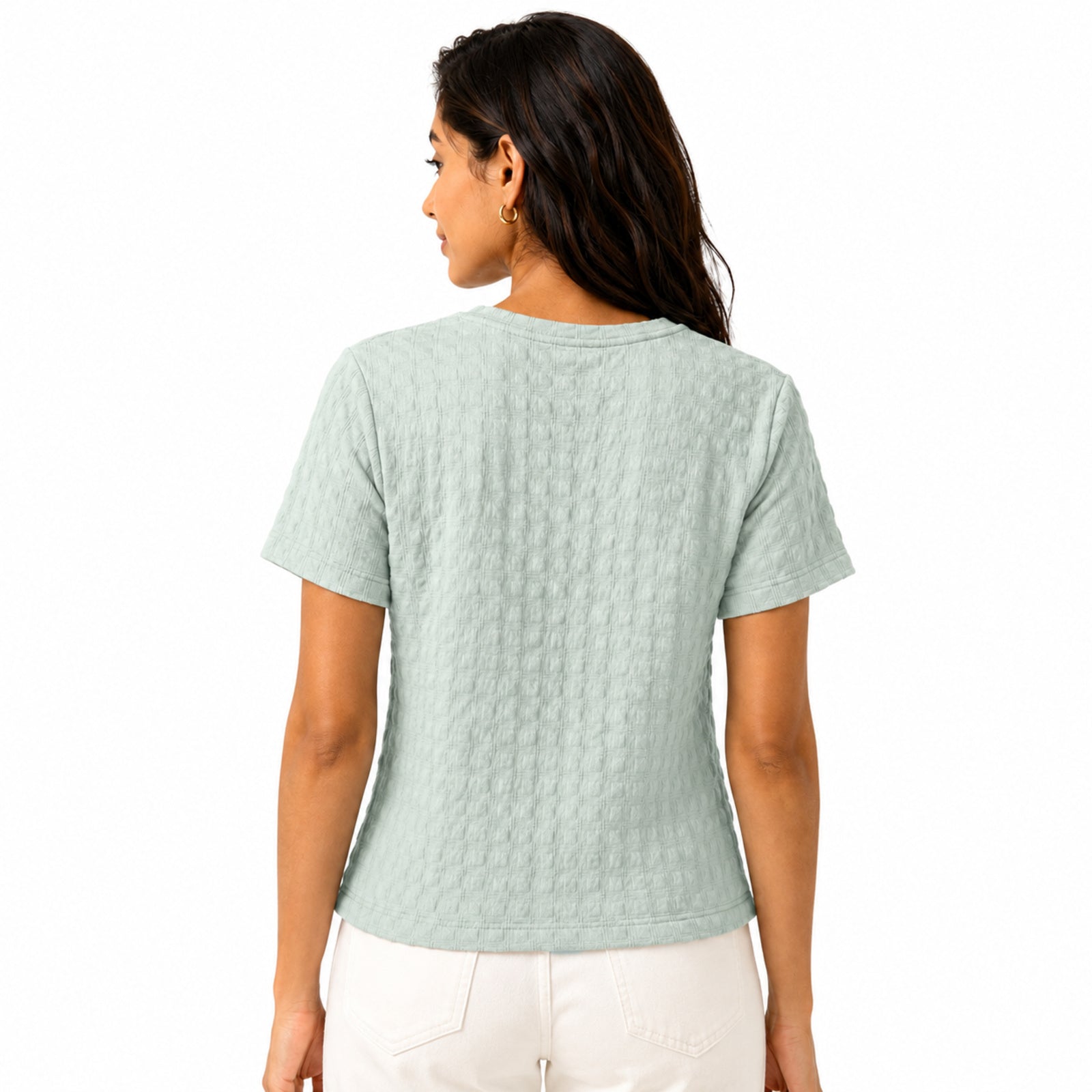Women's Sage Green Textured V-Neck Top