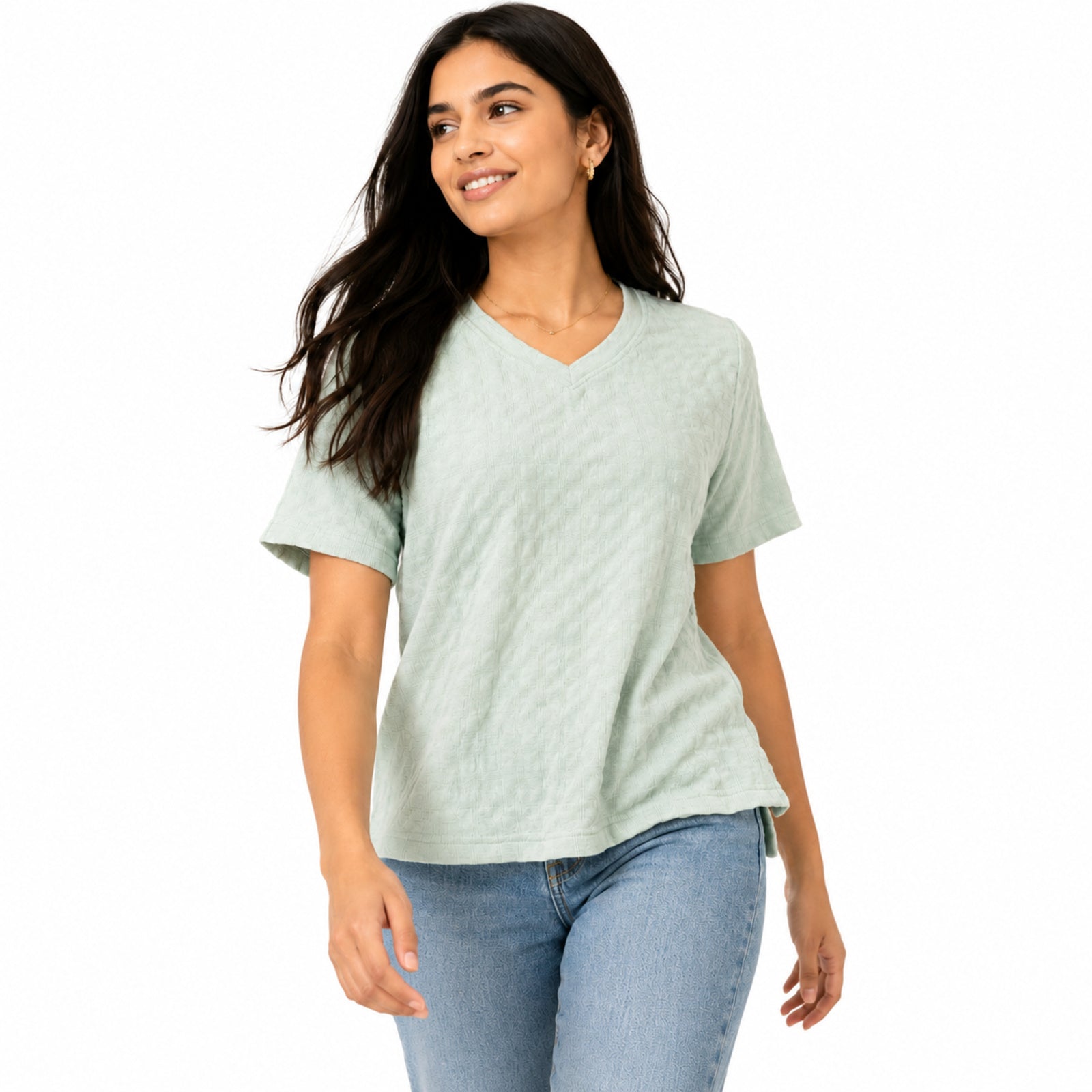Women's Sage Green Textured V-Neck Top