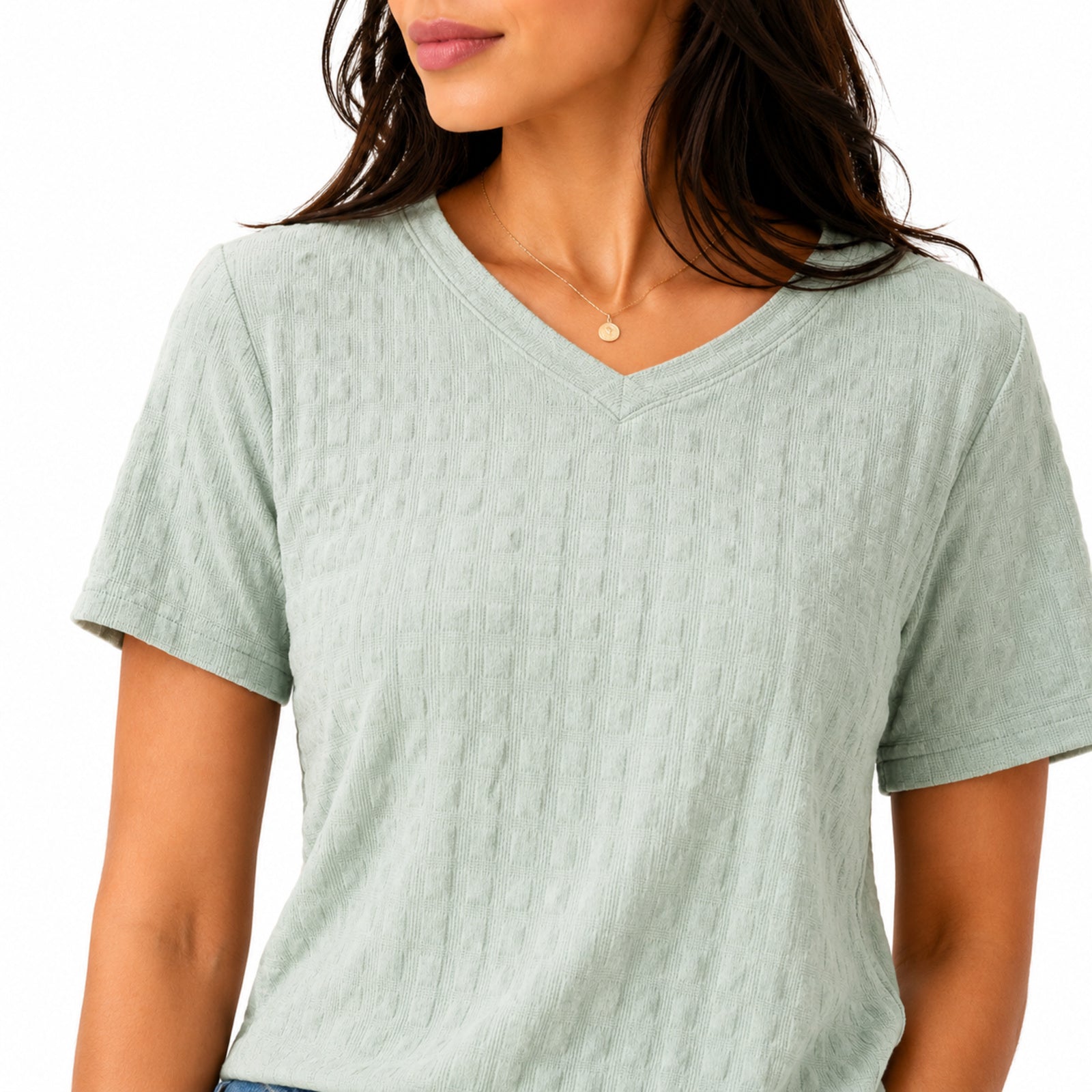 Women's Sage Green Textured V-Neck Top