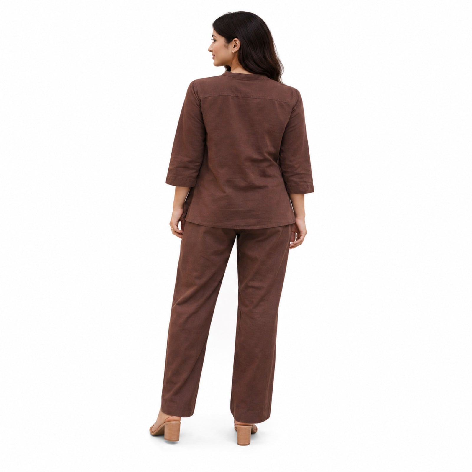Women's Solid Brown Cotton Co-Ord Set