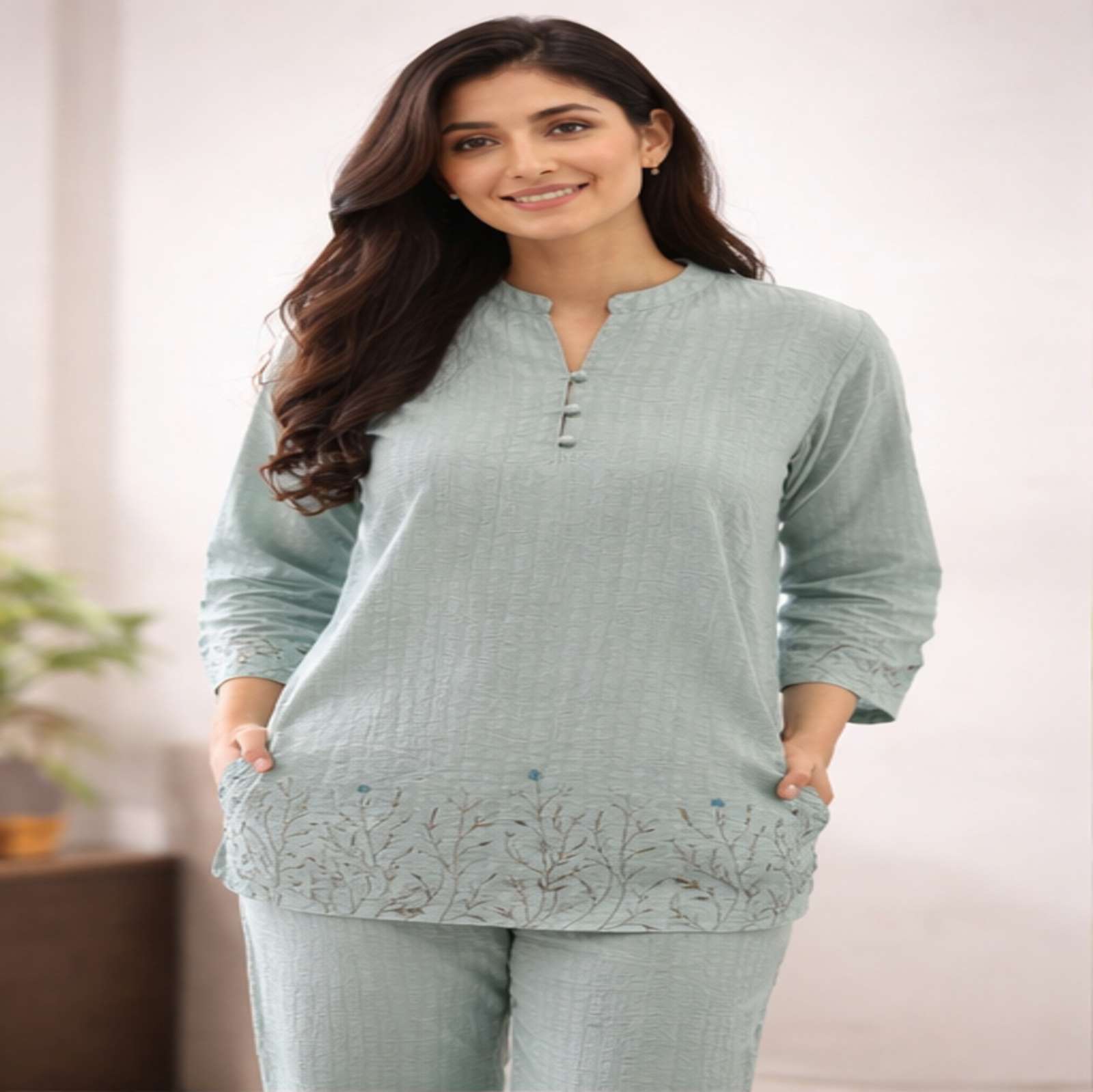 Women's Pista Embroidered Cotton Co-Ord Set