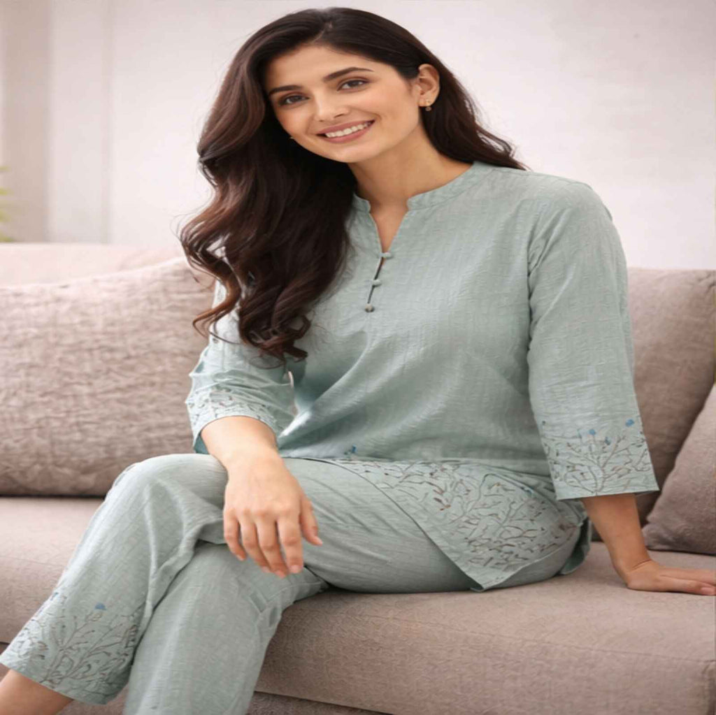 Women's Pista Embroidered Cotton Co-Ord Set