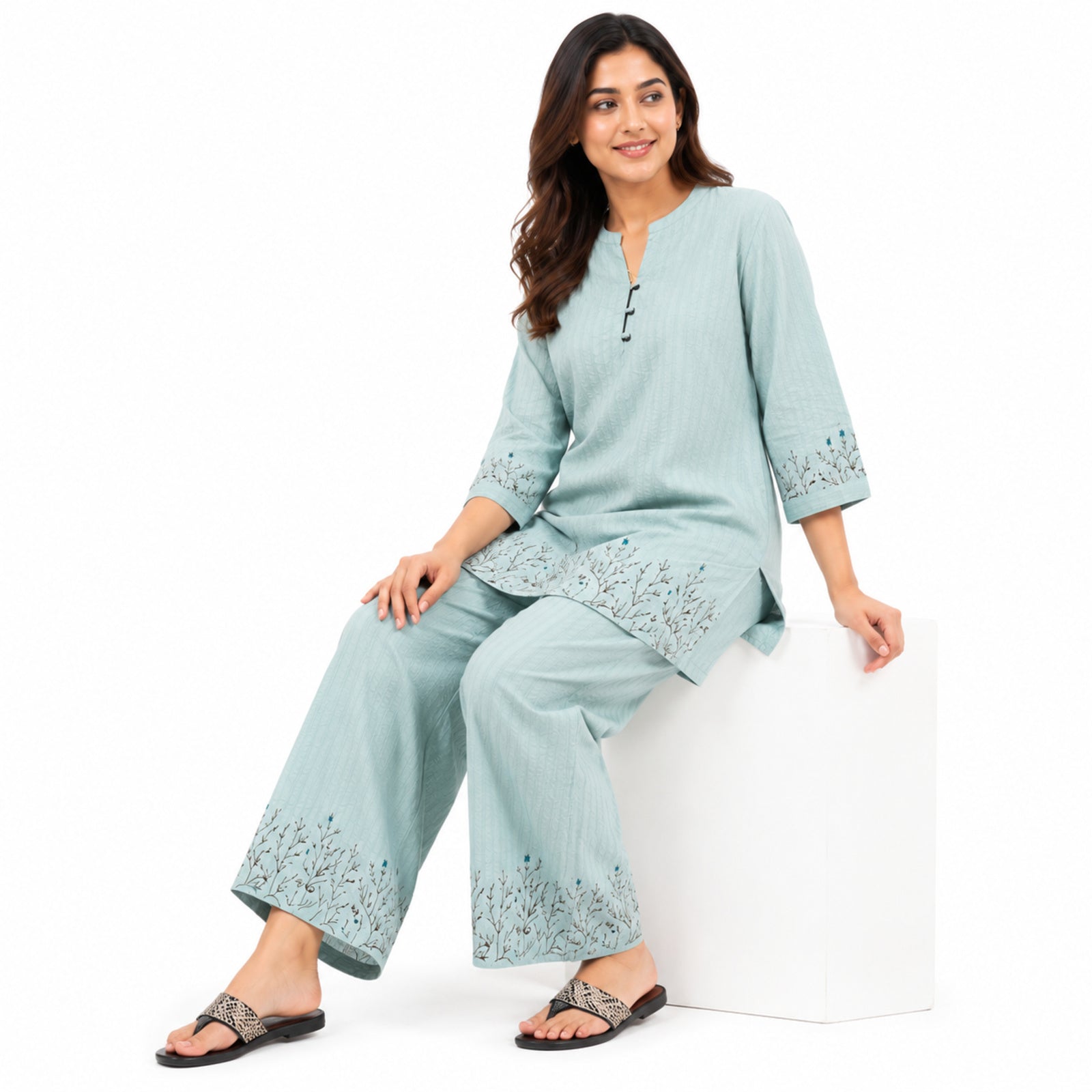 Women's Pista Embroidered Cotton Co-Ord Set