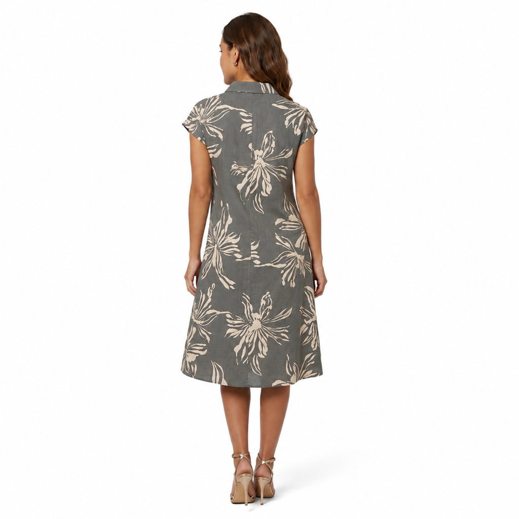Grey Floral Button-Down Shirt Dress