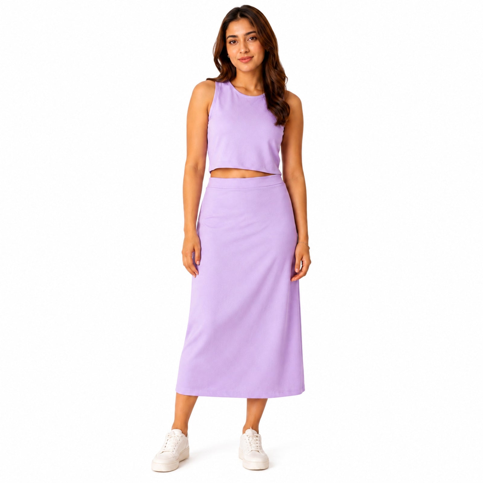 Women's Violet Sleeveless Crop Top and Maxi Skirt Co-Ord Set