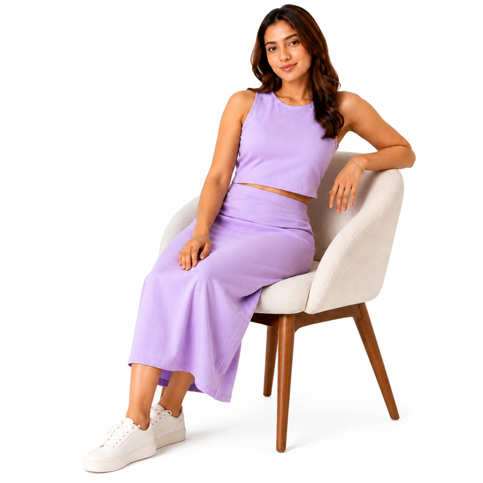 Women's Violet Sleeveless Crop Top and Maxi Skirt Co-Ord Set