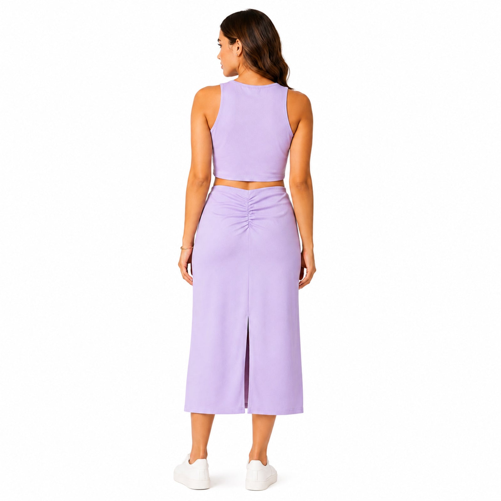 Women's Violet Sleeveless Crop Top and Maxi Skirt Co-Ord Set