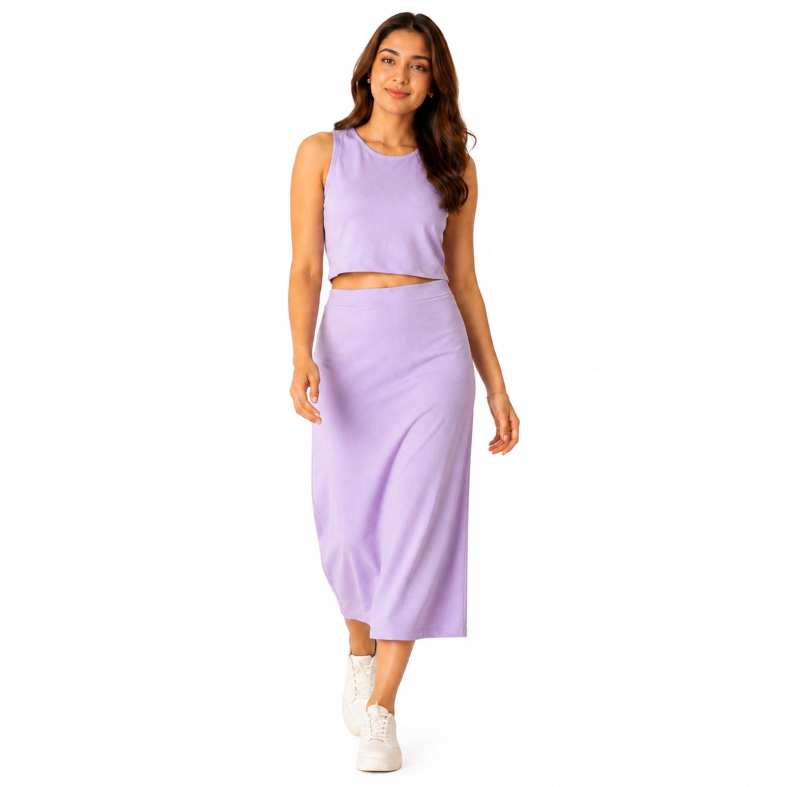 Women's Violet Sleeveless Crop Top and Maxi Skirt Co-Ord Set