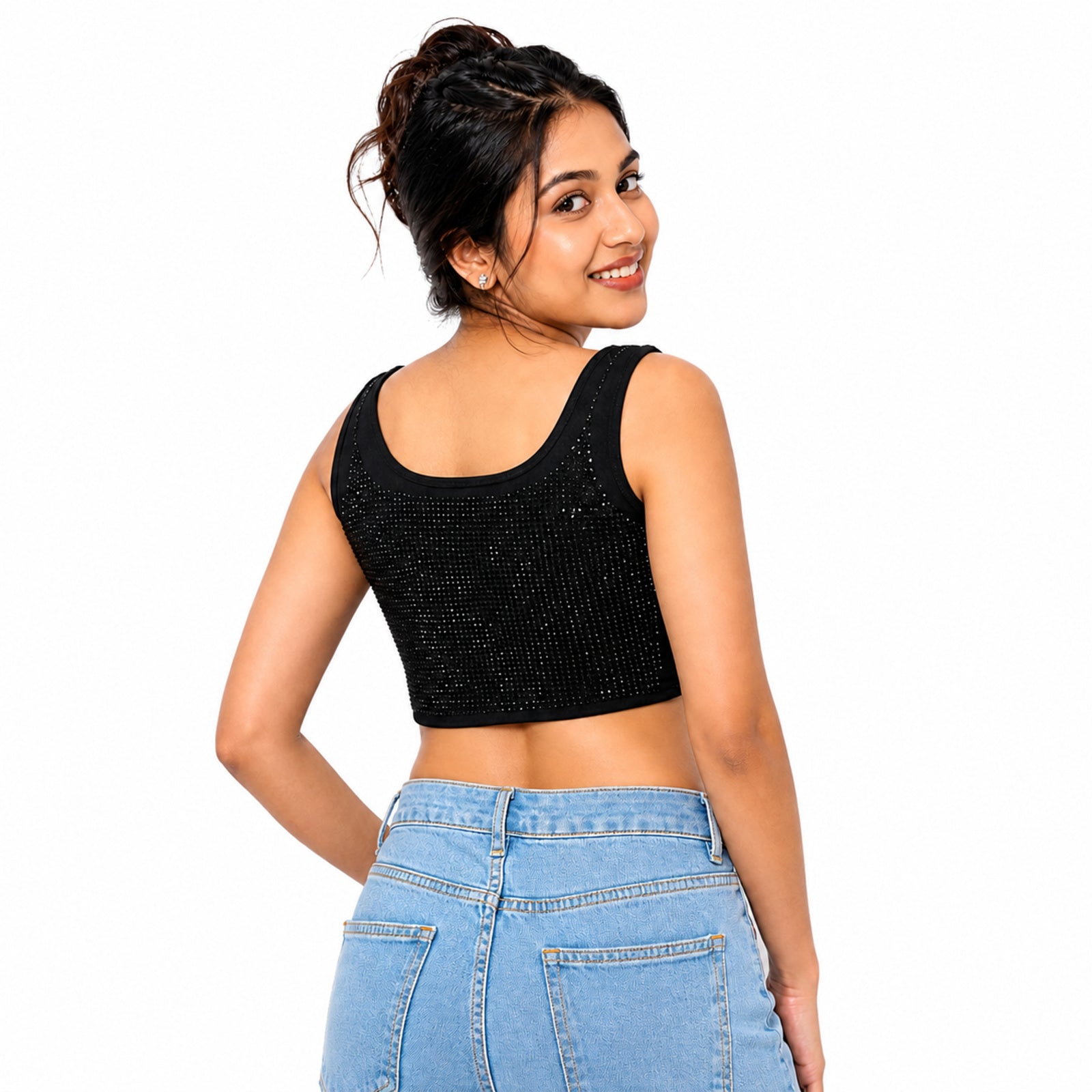 Midnight Luxe Swarovski Embellished Crop Top